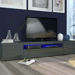 Garnero Arredamenti Mobile porta TV 200x37h cm soggiorno Light Big Gihome® Antracite Clearance