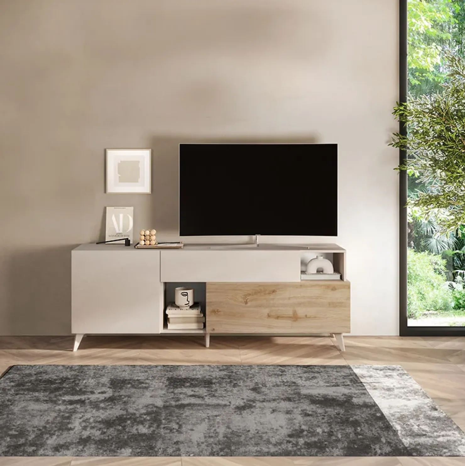 Garnero Arredamenti Mobile porta TV 181x67h cm soggiorno beige rovere chiaro Witty Rovere - Beige Sale