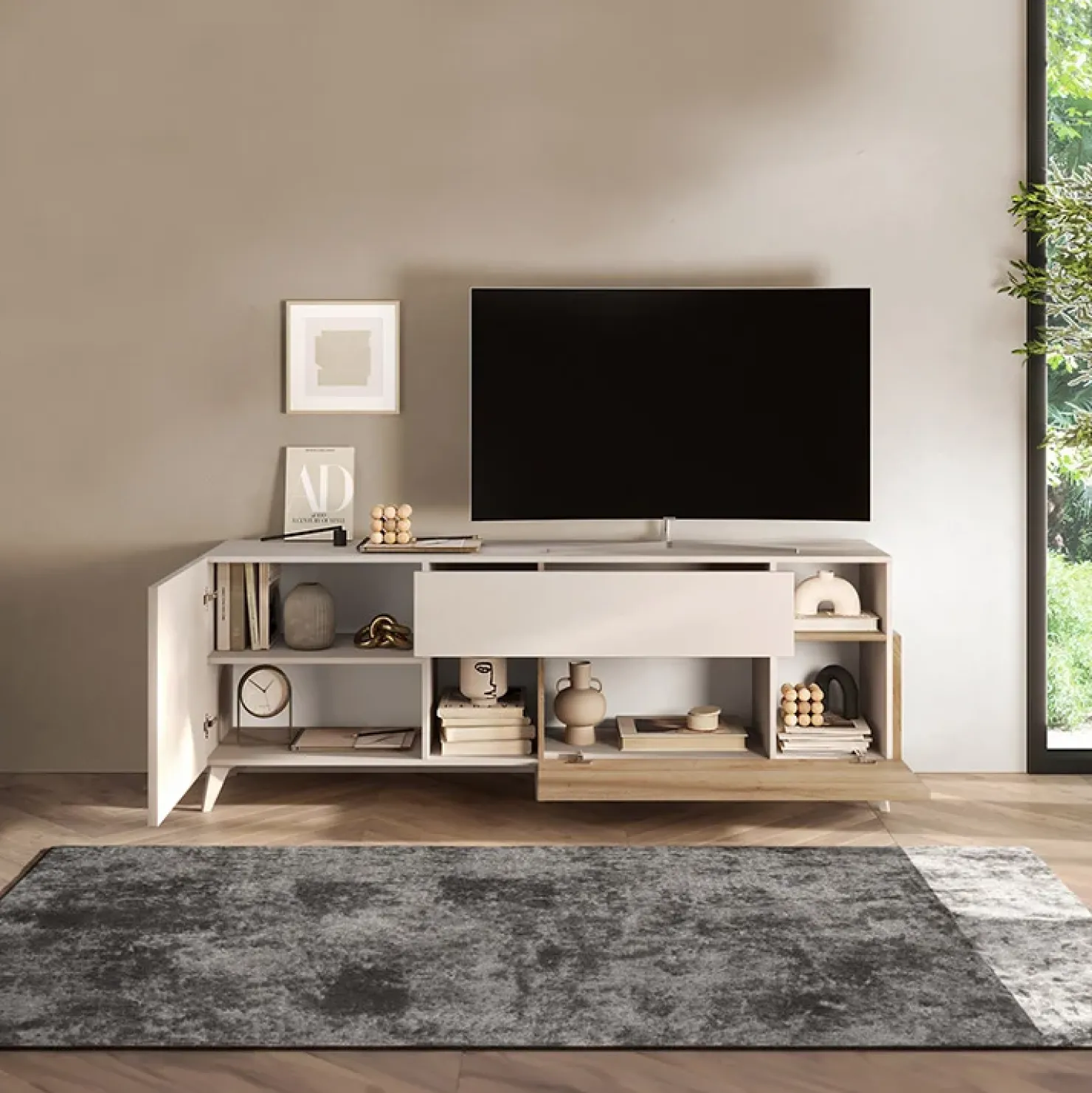 Garnero Arredamenti Mobile porta TV 181x67h cm soggiorno beige rovere chiaro Witty Rovere - Beige Sale