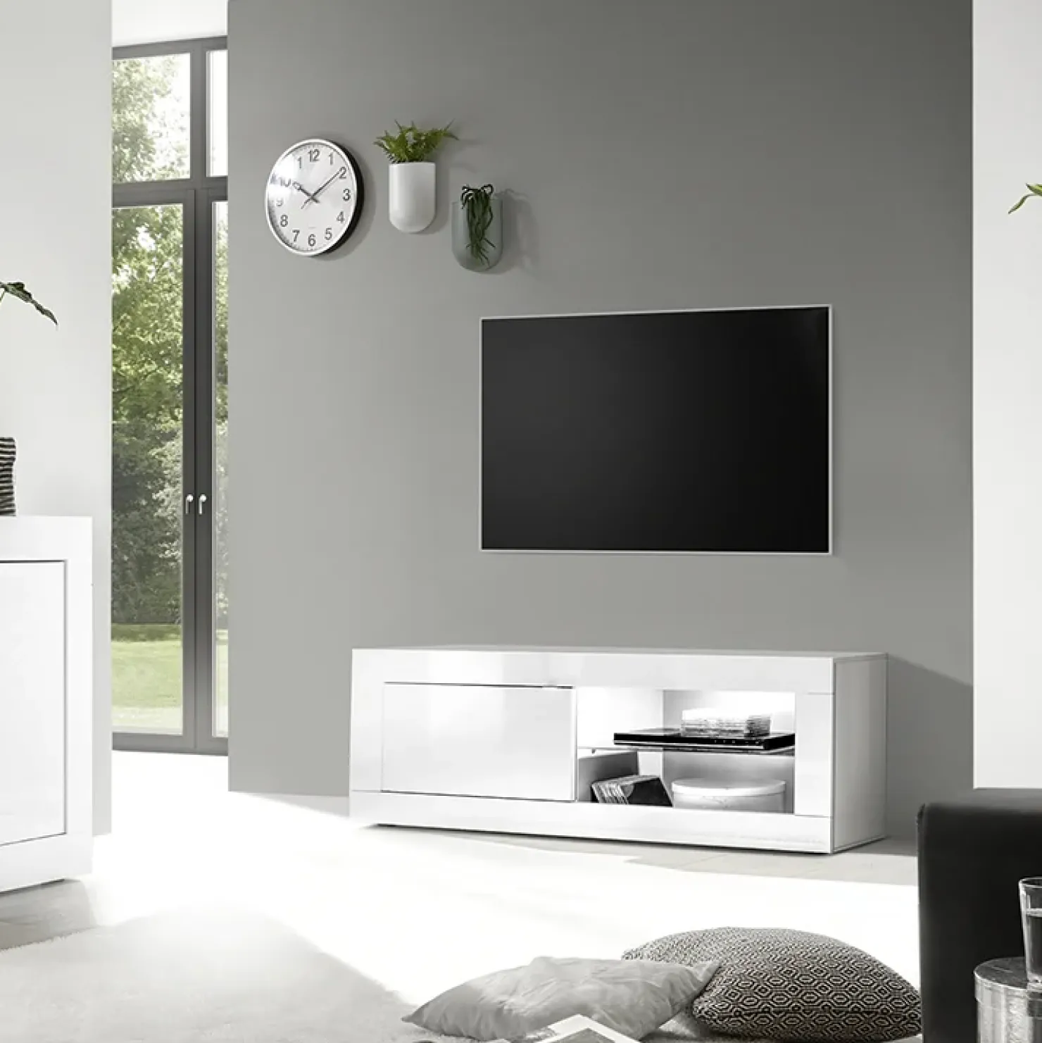 Garnero Arredamenti Mobile porta TV 140x56h cm soggiorno Eternity Bianco Lucido Best