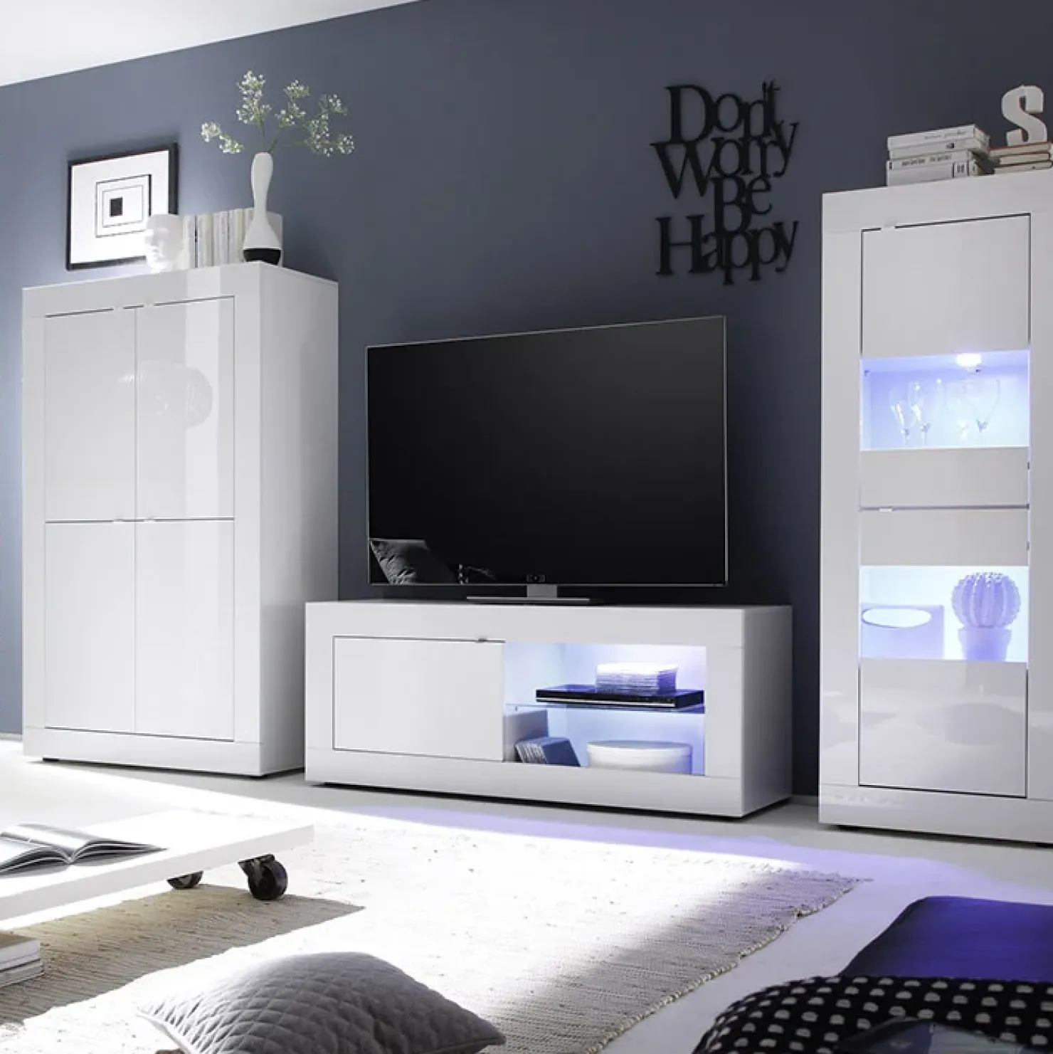Garnero Arredamenti Mobile porta TV 140x56h cm soggiorno Eternity Bianco Lucido Best