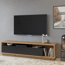 Garnero Arredamenti Mobile porta TV 200x50h cm soggiorno rovere nero Favorita Rovere - Nero opaco Online