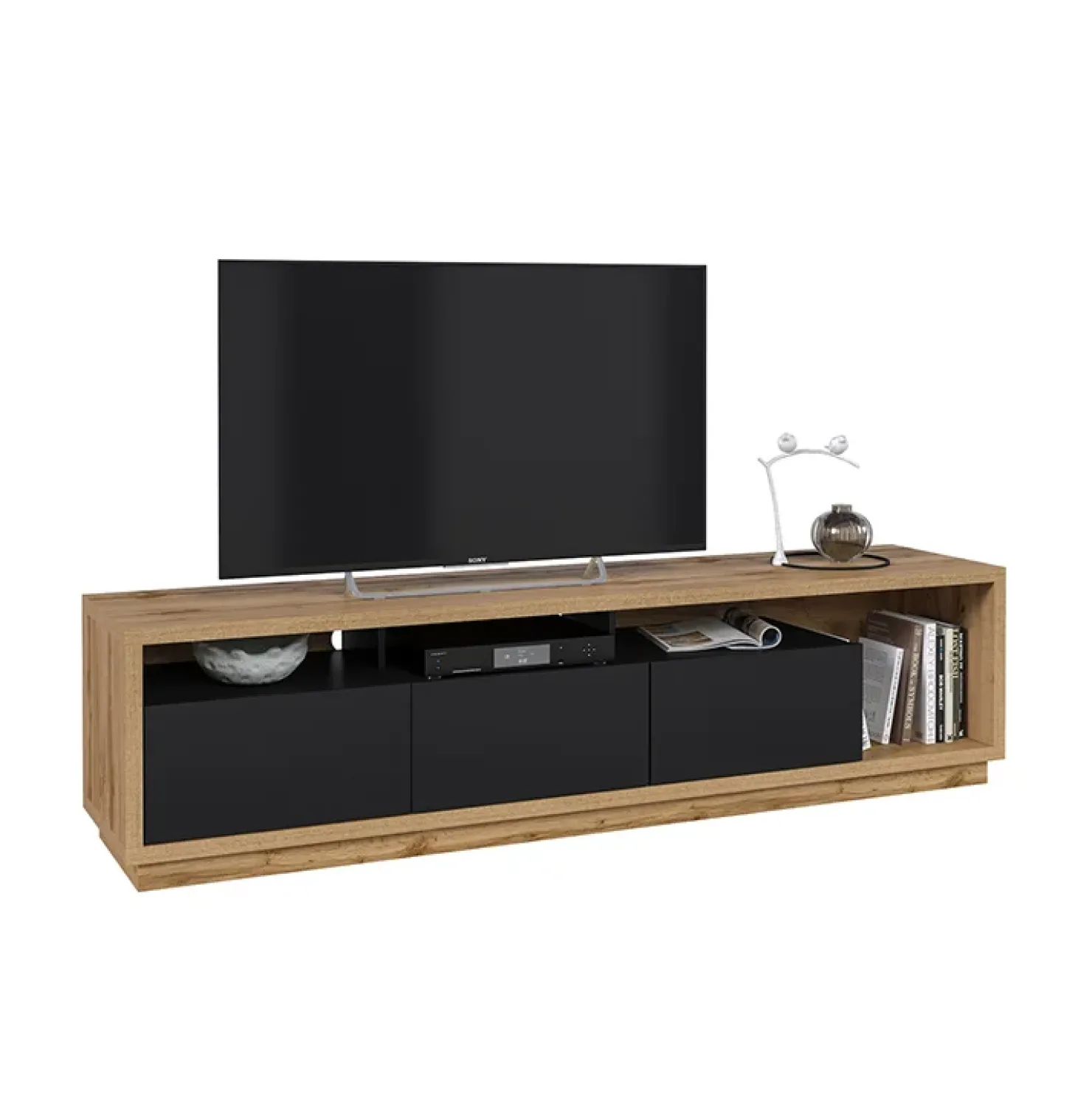 Garnero Arredamenti Mobile porta TV 200x50h cm soggiorno rovere nero Favorita Rovere - Nero opaco Online