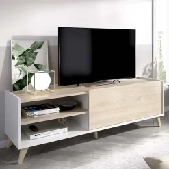 Garnero Arredamenti Mobile porta TV 155x47h cm soggiorno rovere bianco Elmer Rovere - Bianco opaco Discount