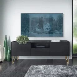 Garnero Arredamenti Mobile porta TV 144x55h cm soggiorno nero effetto marmo Sirena Online