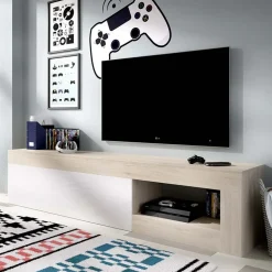 Garnero Arredamenti Mobile porta TV 204x48h cm soggiorno rovere bianco lucido Manfred Outlet