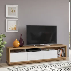 Garnero Arredamenti Mobile porta TV 200x50h cm soggiorno bianco lucido rovere Favorita Bianco Lucido - Rovere Hot
