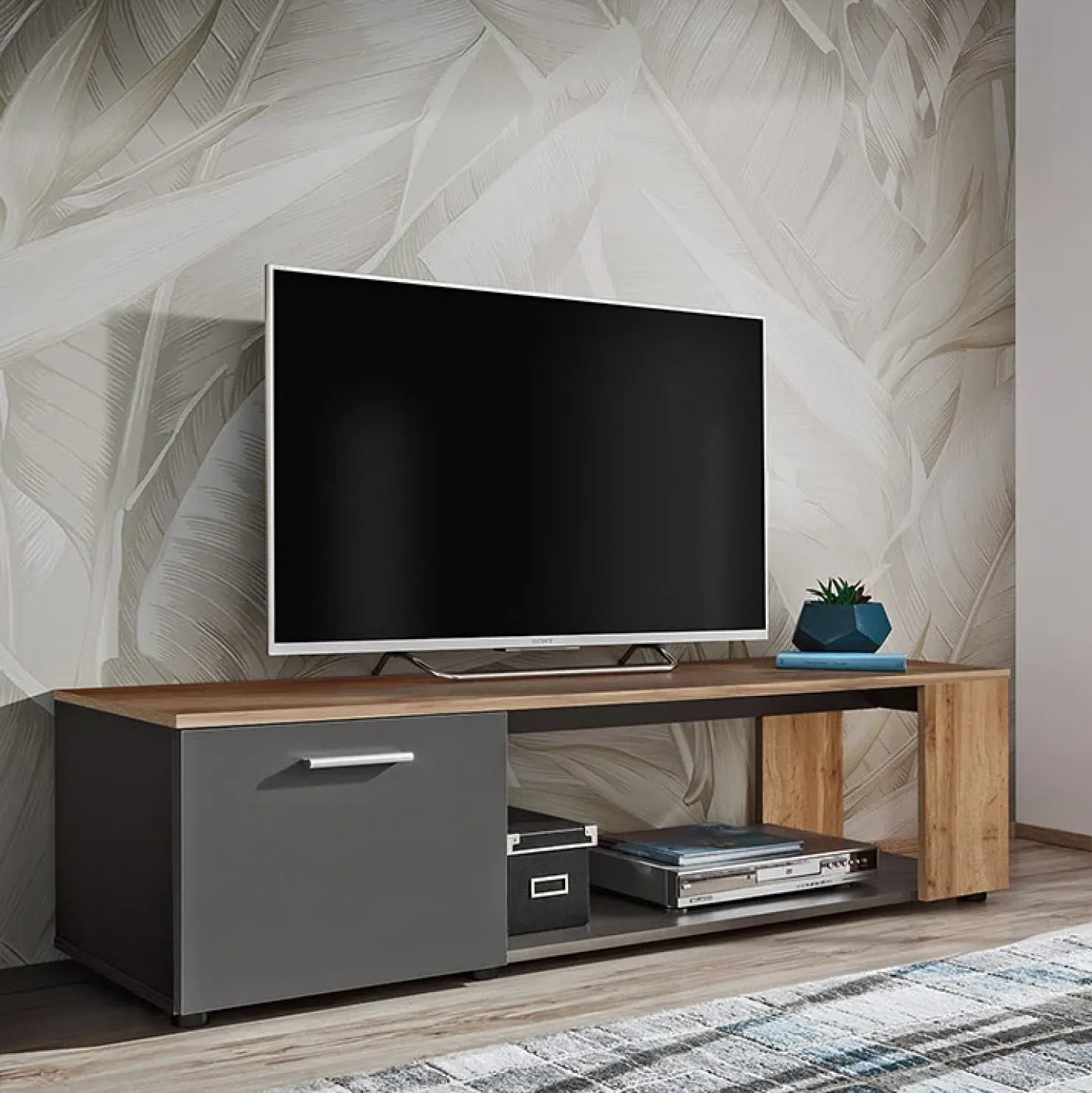 Garnero Arredamenti Mobile porta TV 150x39h cm soggiorno nero opaco rovere Caravaggio Nero Opaco - Rovere Rustico New