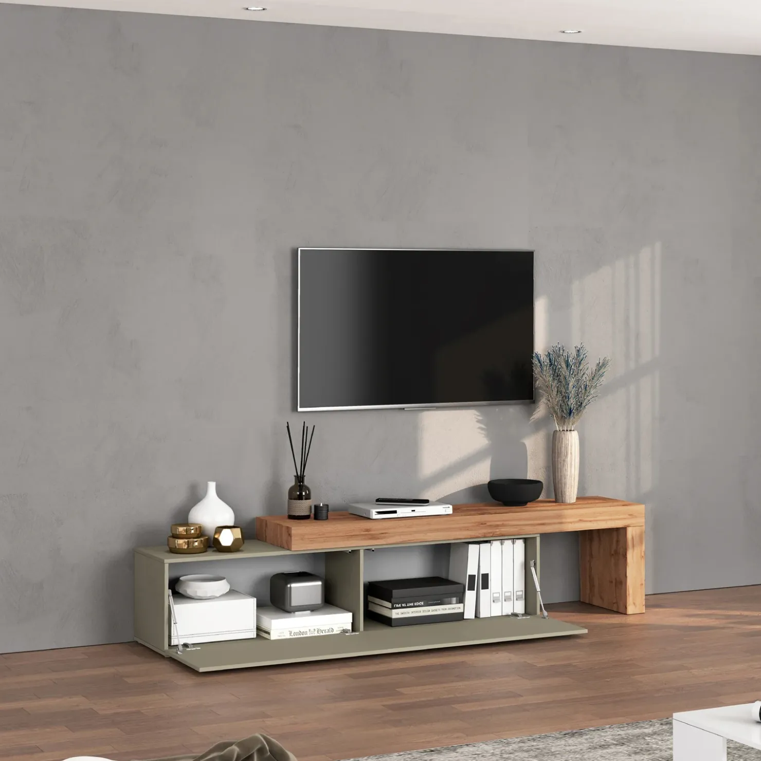 Garnero Arredamenti Mobile porta tv 230x51h cm tortora rovere Block Tortora - Rovere Clearance