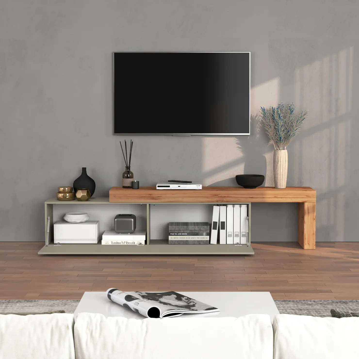Garnero Arredamenti Mobile porta tv 230x51h cm tortora rovere Block Tortora - Rovere Clearance