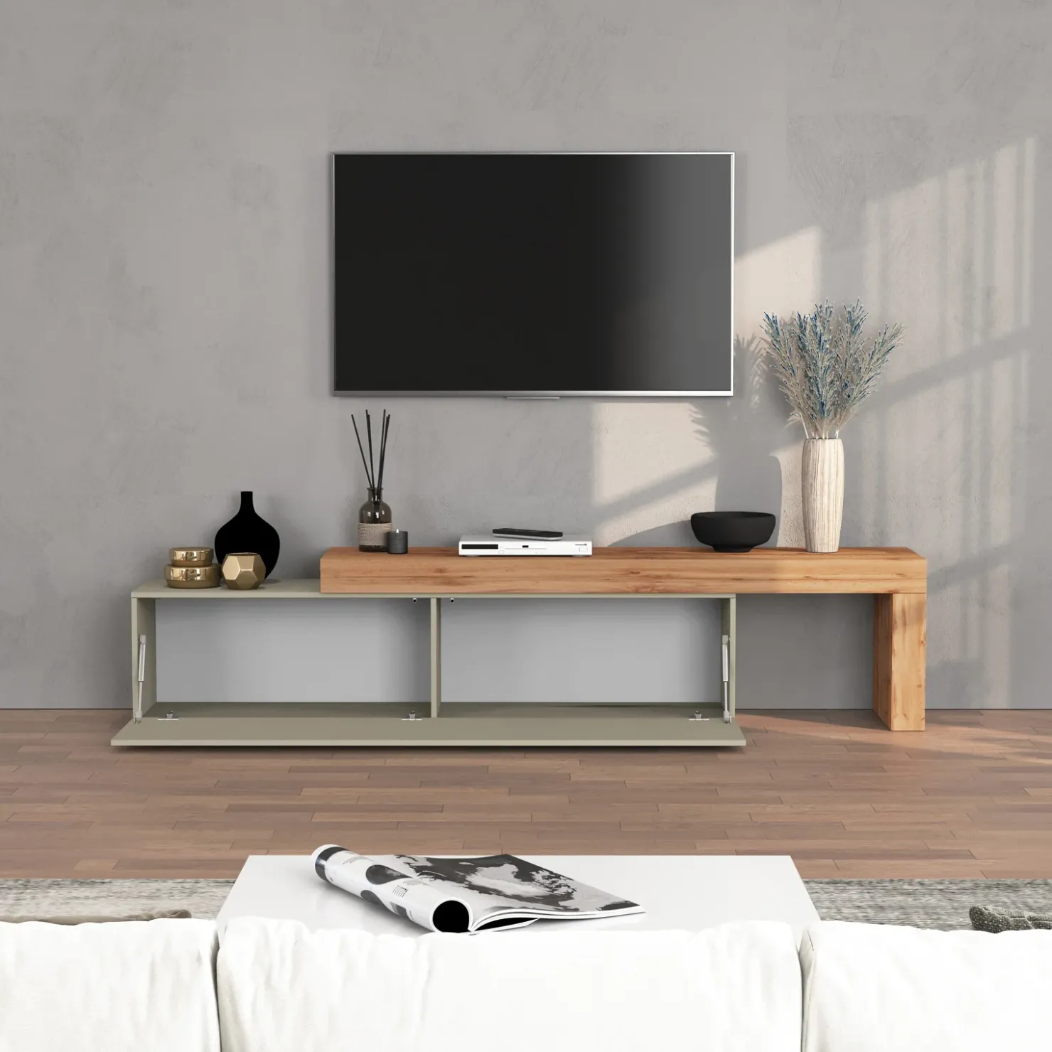 Garnero Arredamenti Mobile porta tv 230x51h cm tortora rovere Block Tortora - Rovere Clearance