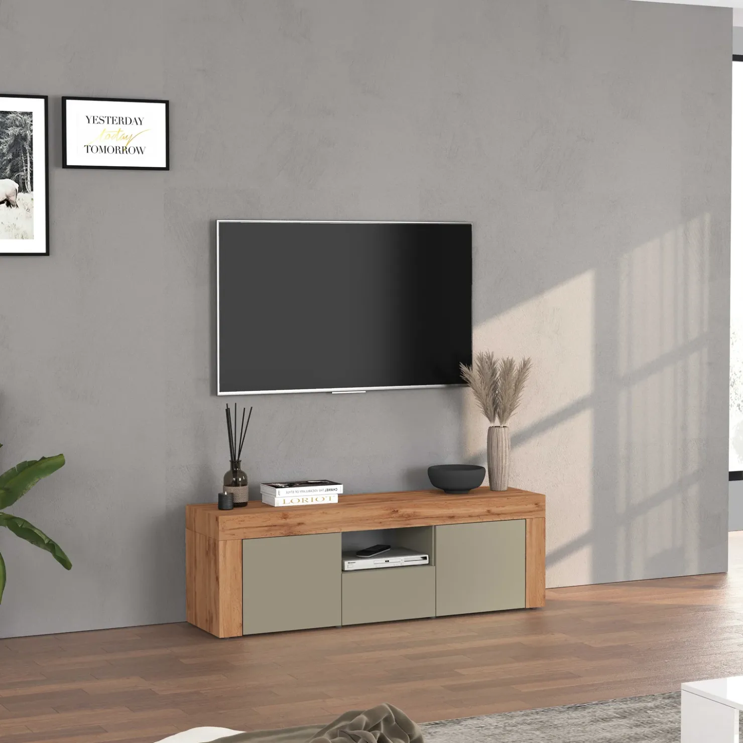 Garnero Arredamenti Mobile porta tv 155x51h cm tortora rovere Block Tortora - Rovere Sale