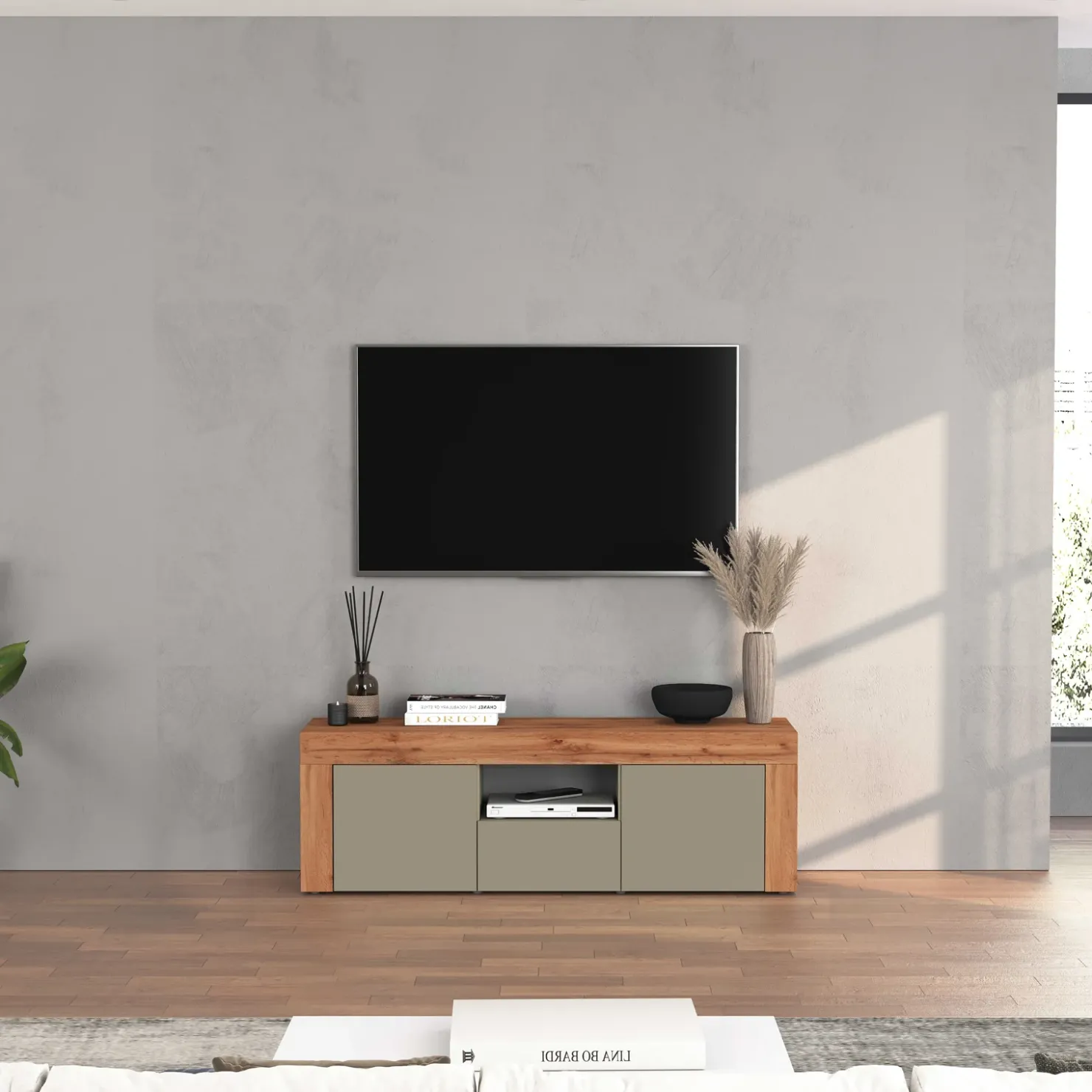 Garnero Arredamenti Mobile porta tv 155x51h cm tortora rovere Block Tortora - Rovere Sale