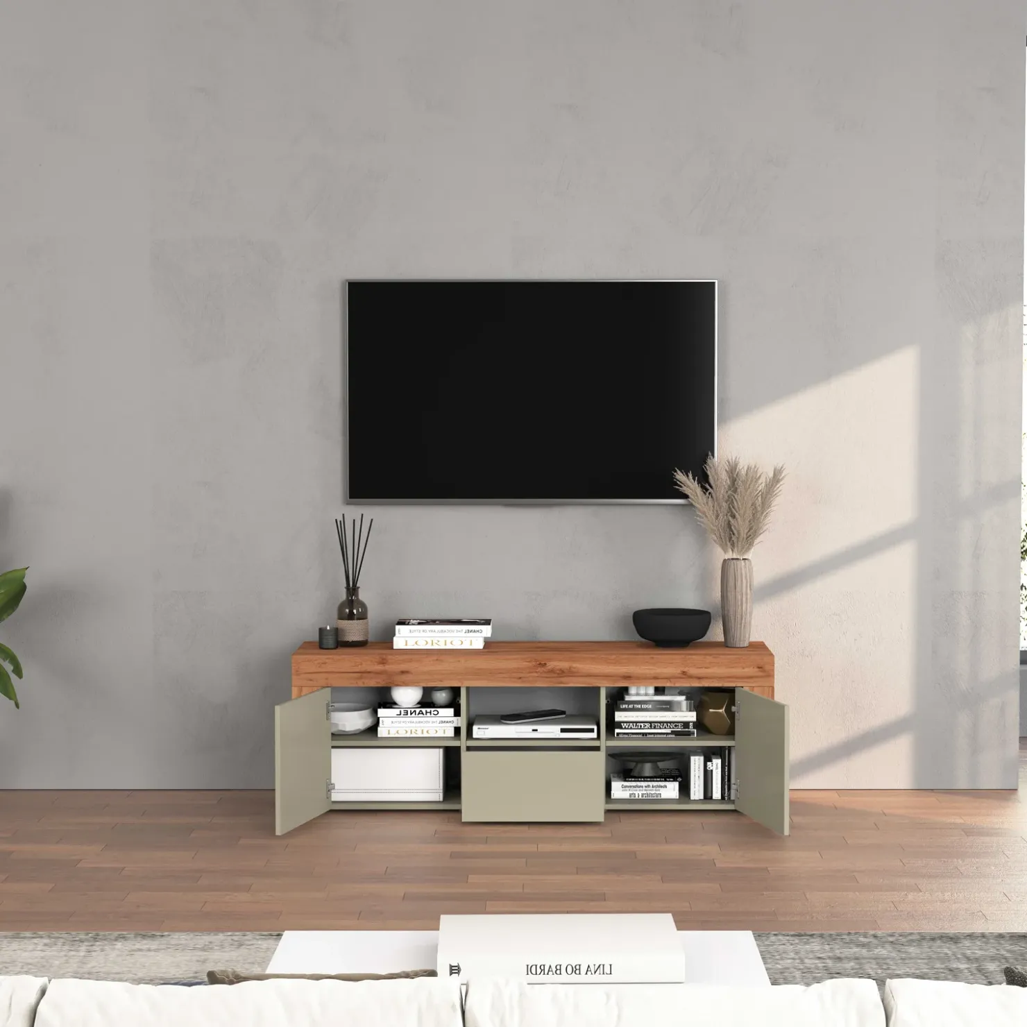 Garnero Arredamenti Mobile porta tv 155x51h cm tortora rovere Block Tortora - Rovere Sale