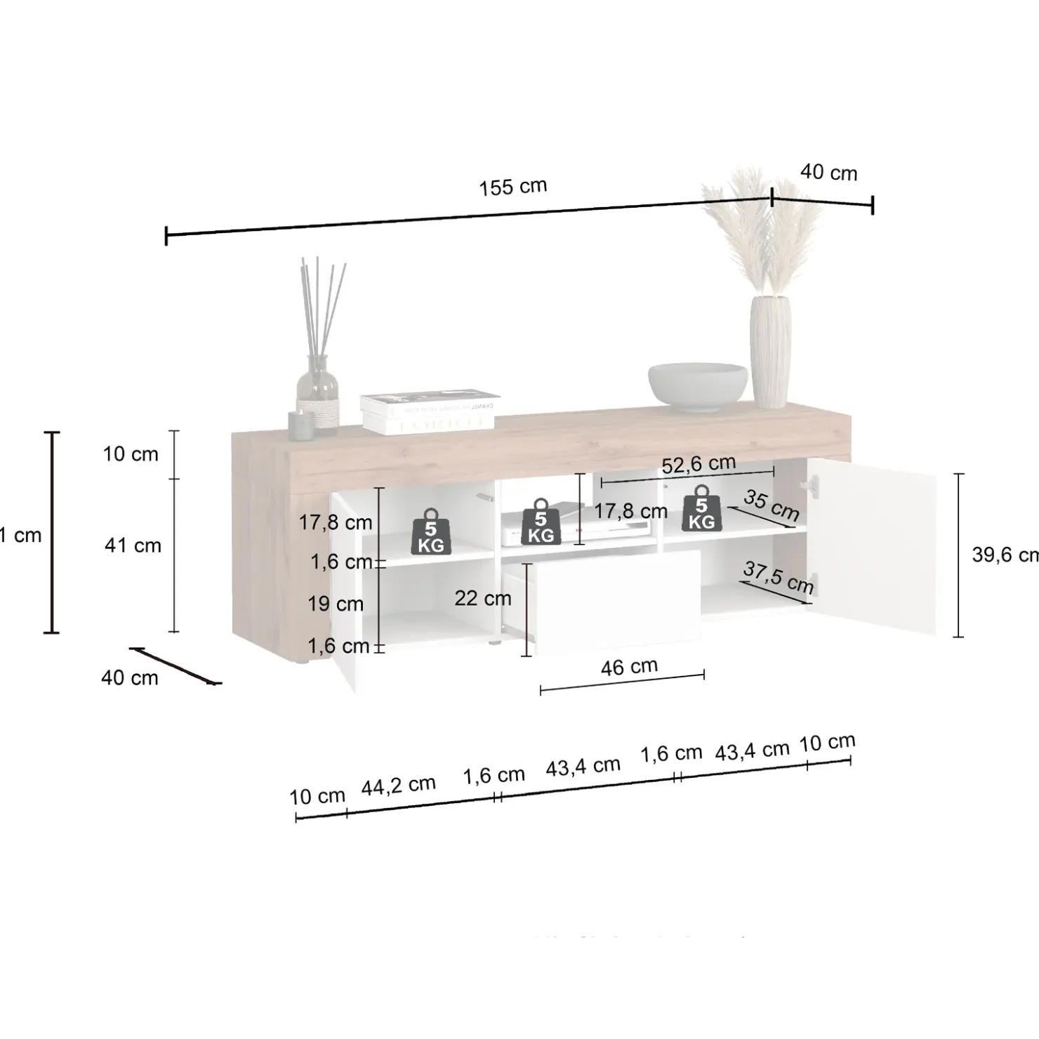 Garnero Arredamenti Mobile porta tv 155x51h cm tortora rovere Block Tortora - Rovere Sale