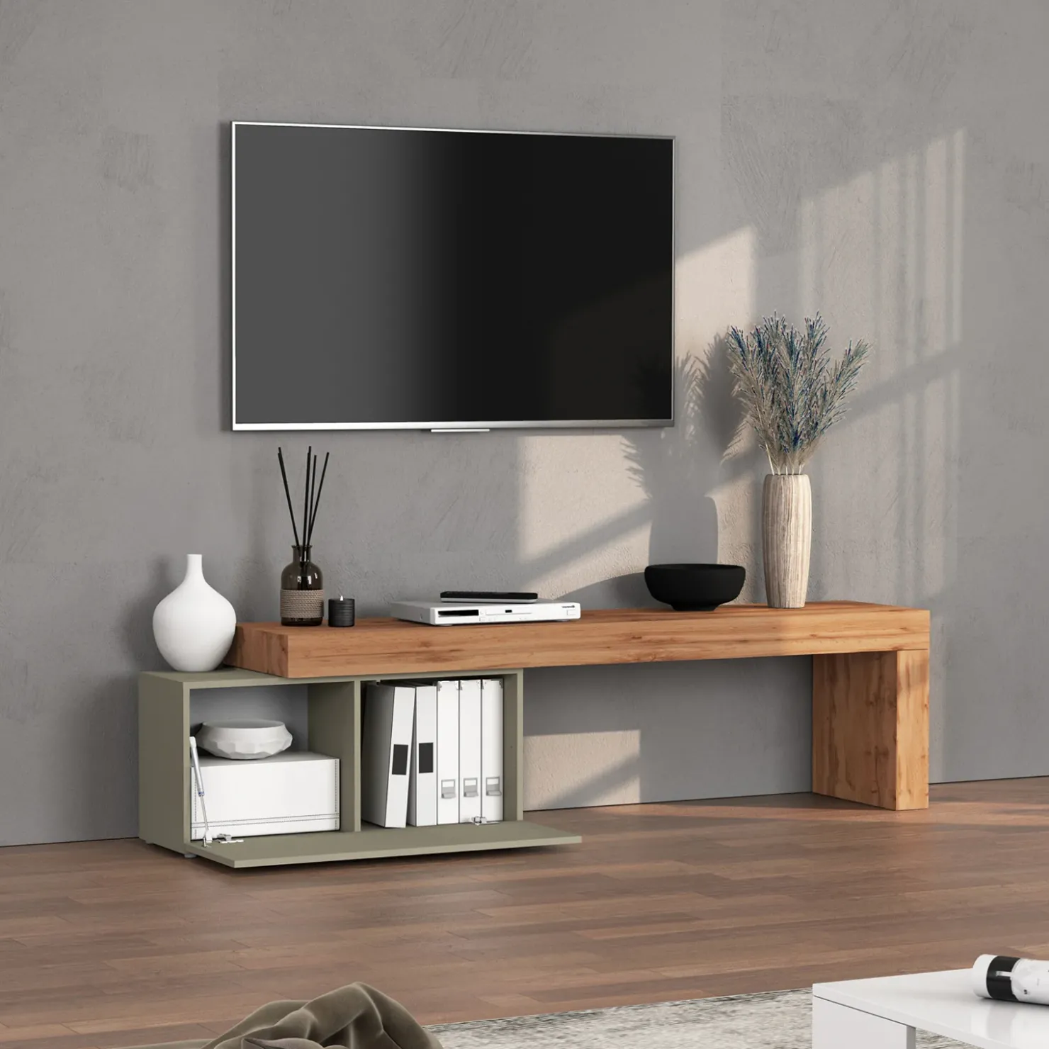 Garnero Arredamenti Mobile porta tv 210x51h cm tortora rovere Block Tortora - Rovere Sale
