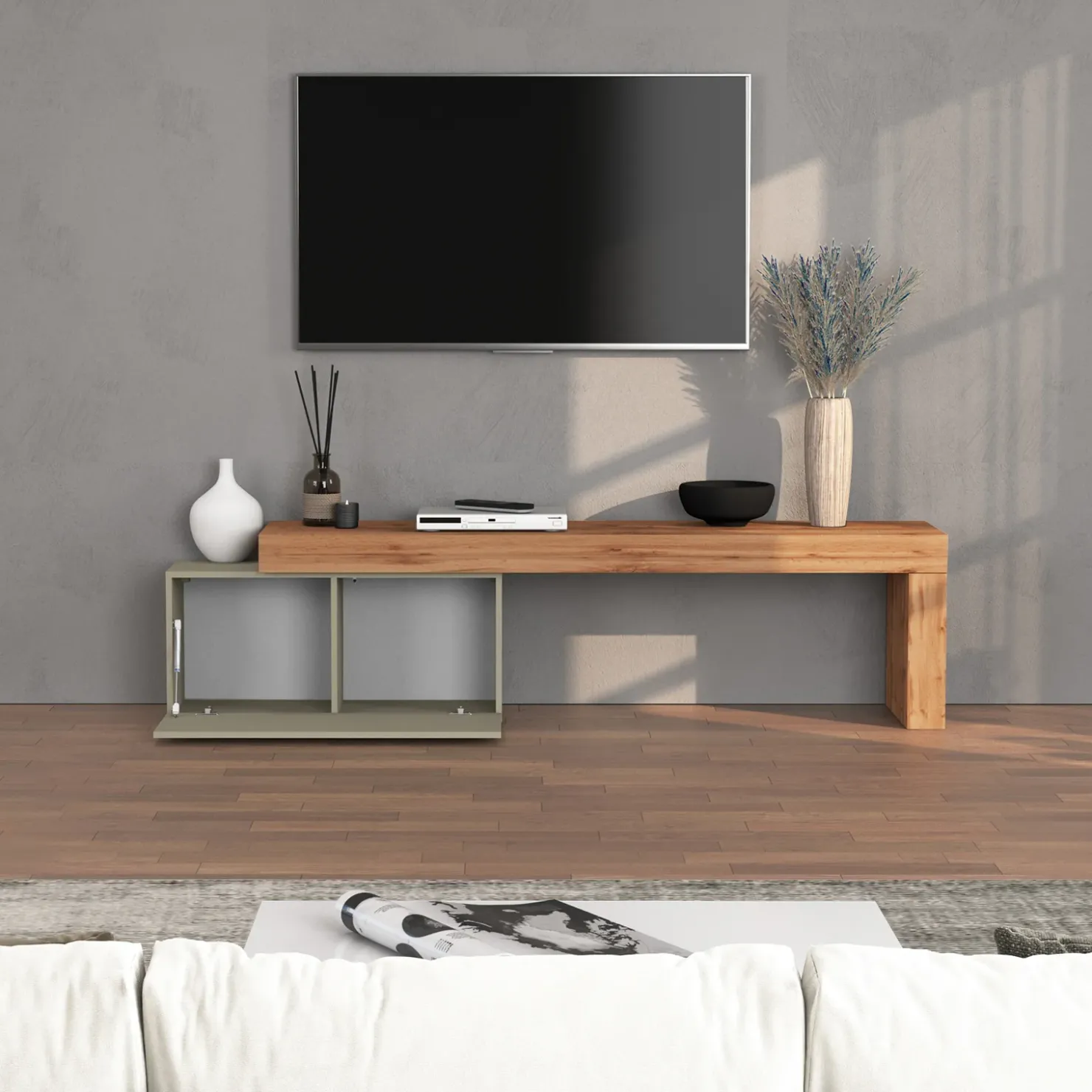 Garnero Arredamenti Mobile porta tv 210x51h cm tortora rovere Block Tortora - Rovere Sale