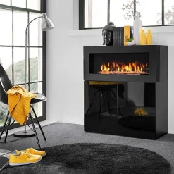 Garnero Arredamenti Mobile soggiorno 90x100h cm 2 ante con biocamino nero lucido Alure