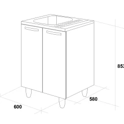 Garnero Arredamenti Mobile sottolavello cucina 60x86h cm multiuso con lavello acciaio inox 2 ante Talise Bianco Frassinato Clearance
