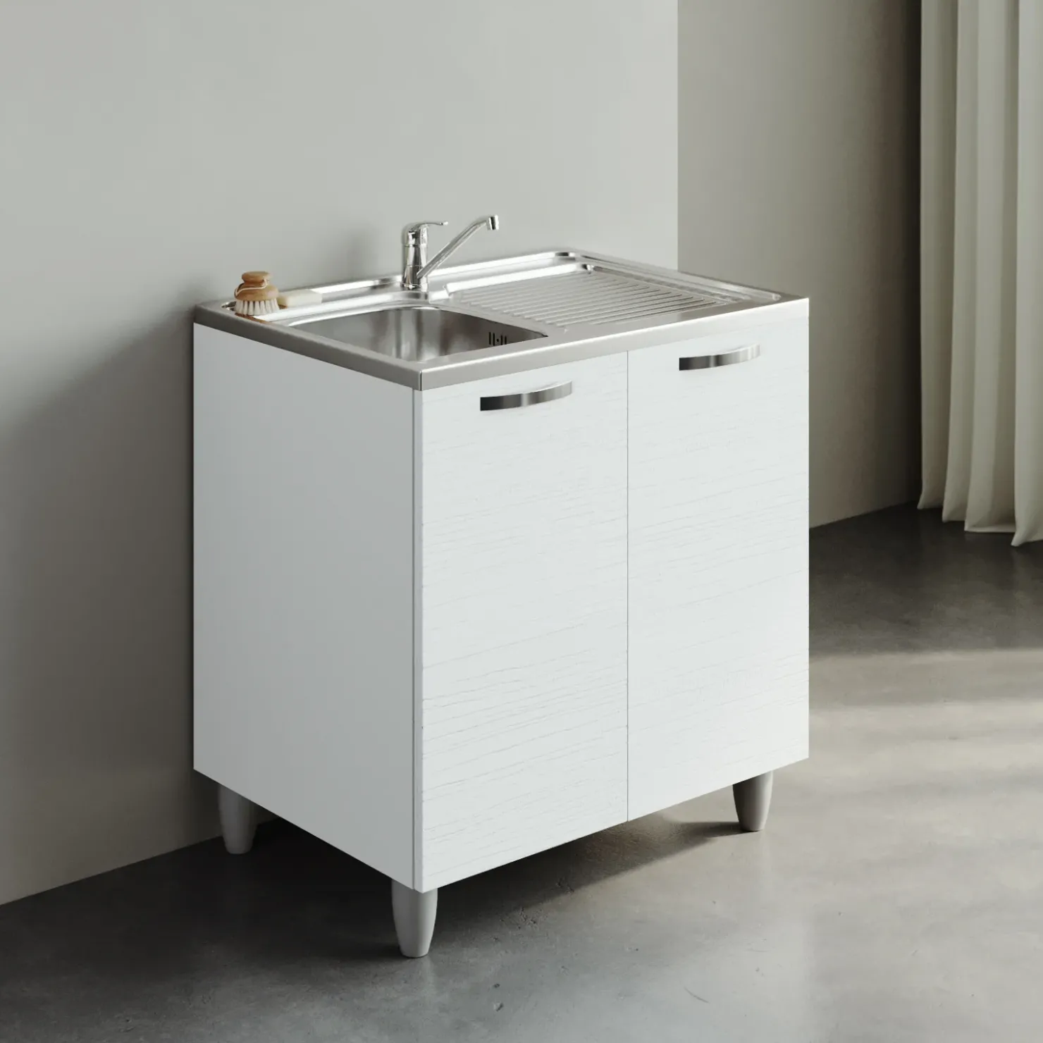 Garnero Arredamenti Mobile sottolavello cucina 80x86h cm multiuso con lavello 1 vasca sinistra acciaio inox Talise Bianco Frassinato Sale