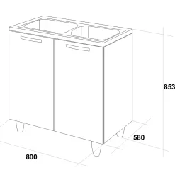 Garnero Arredamenti Mobile sottolavello cucina 80x86h cm multiuso con lavello 2 vasche acciaio inox bianco frassinato Talise Rovere Olmo Online