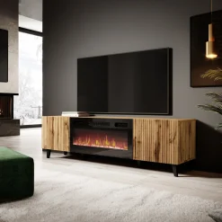 Garnero Arredamenti Mobile TV con camino 181x50h cm moderno cannettato Essence Quercia Best