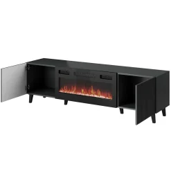 Garnero Arredamenti Mobile TV con camino 181x50h cm moderno cannettato Essence Antracite Outlet