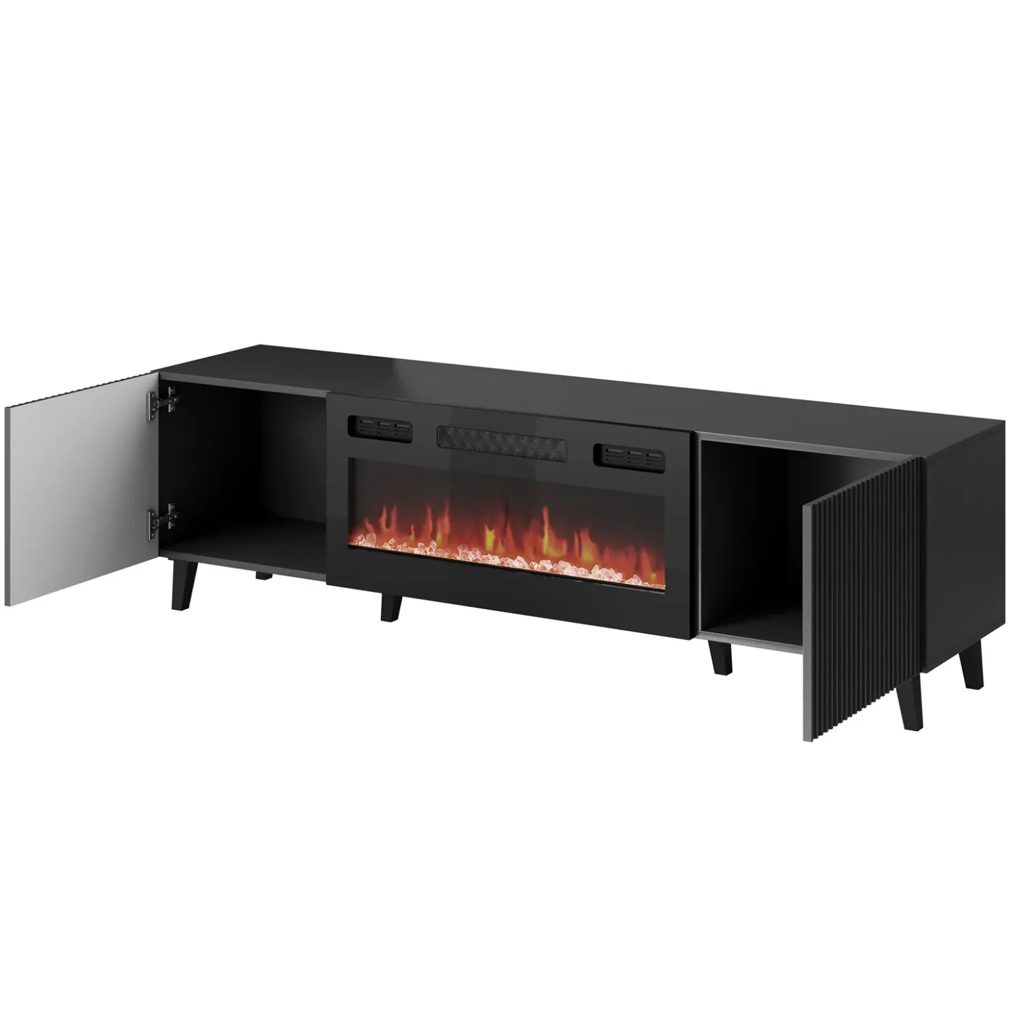 Garnero Arredamenti Mobile TV con camino 181x50h cm moderno cannettato Essence Antracite Outlet