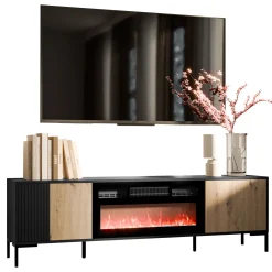 Garnero Arredamenti Mobile TV con camino 180x54h cm rovere nero Duble Clearance