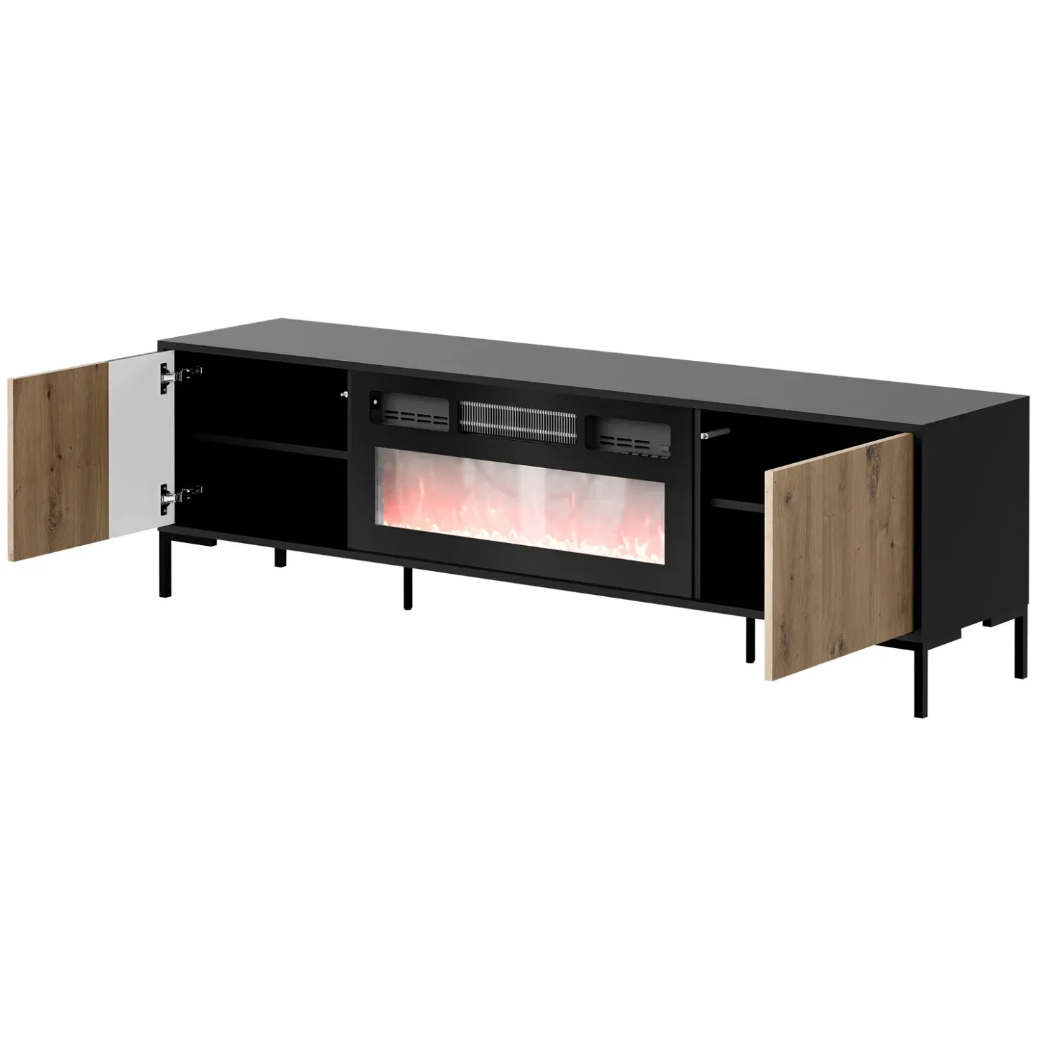 Garnero Arredamenti Mobile TV con camino 180x54h cm rovere nero Duble Clearance