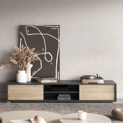 Garnero Arredamenti Mobile TV soggiorno sospeso 180x32h cm 2 ante a ribalta 2 vani  rovere grigio Glem Rovere - Antracite Discount