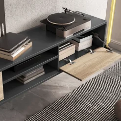 Garnero Arredamenti Mobile TV soggiorno sospeso 180x32h cm 2 ante a ribalta 2 vani  rovere grigio Glem Rovere - Antracite Discount