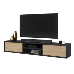 Garnero Arredamenti Mobile TV soggiorno sospeso 180x32h cm 2 ante a ribalta 2 vani  rovere grigio Glem Rovere - Antracite Discount