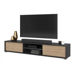 Garnero Arredamenti Mobile TV soggiorno sospeso 180x32h cm 2 ante a ribalta 2 vani  rovere grigio Glem Rovere - Antracite Discount