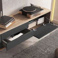 Garnero Arredamenti Mobile TV soggiorno sospeso 180x32h cm 2 ante a ribalta 2 cassetti antracite rovere Glem Antracite - Rovere Discount