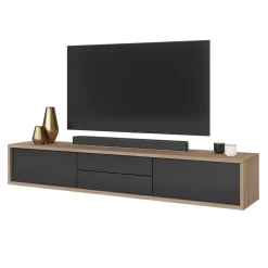 Garnero Arredamenti Mobile TV soggiorno sospeso 180x32h cm 2 ante a ribalta 2 cassetti antracite rovere Glem Antracite - Rovere Discount