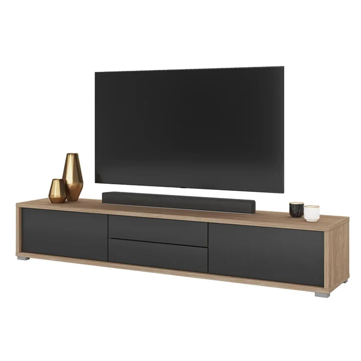 Garnero Arredamenti Mobile TV soggiorno sospeso 180x32h cm 2 ante a ribalta 2 cassetti antracite rovere Glem Antracite - Rovere Discount