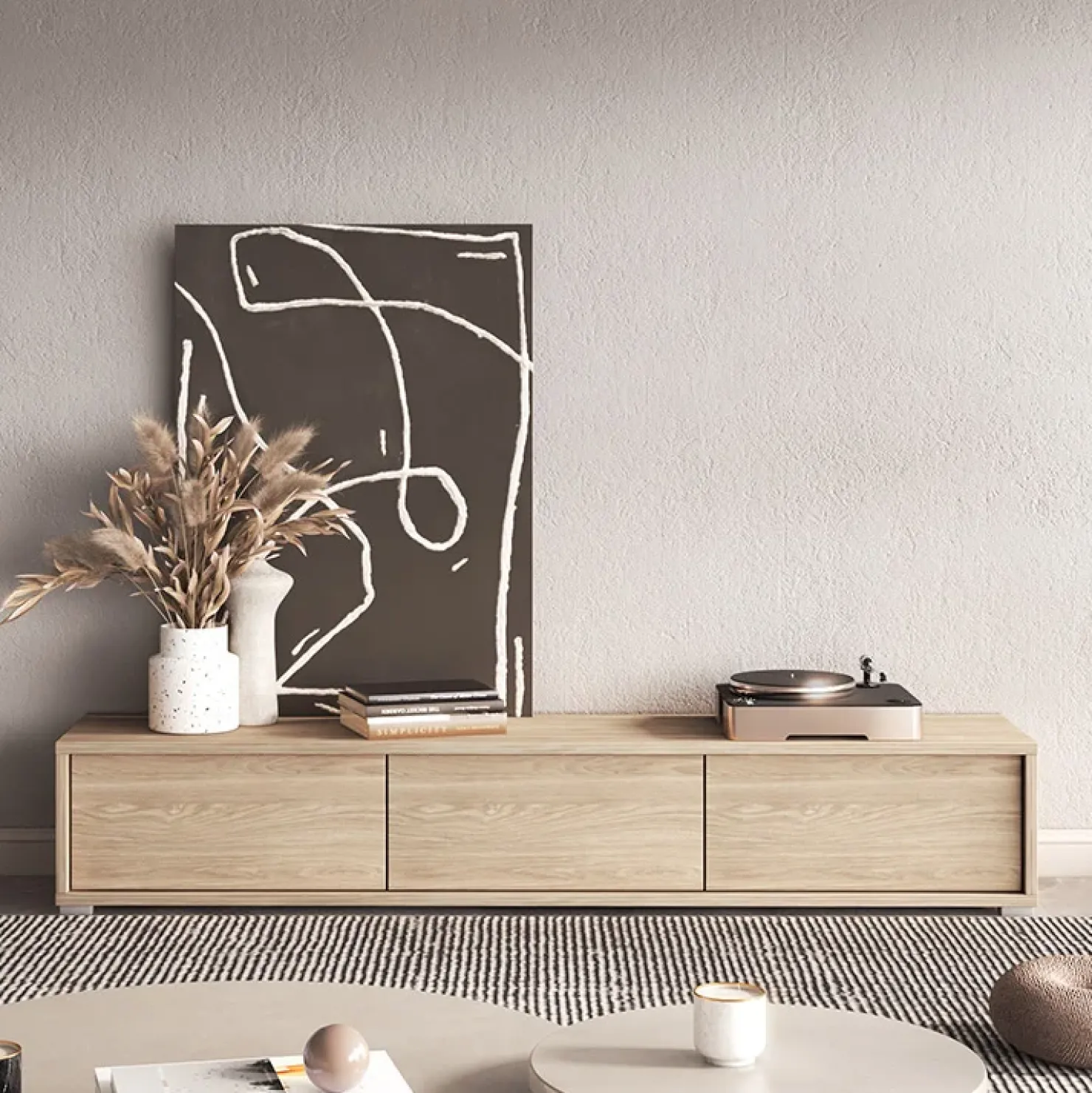 Garnero Arredamenti Mobile TV soggiorno sospeso 180x32h cm 3 ante a ribalta Glem Rovere Sale