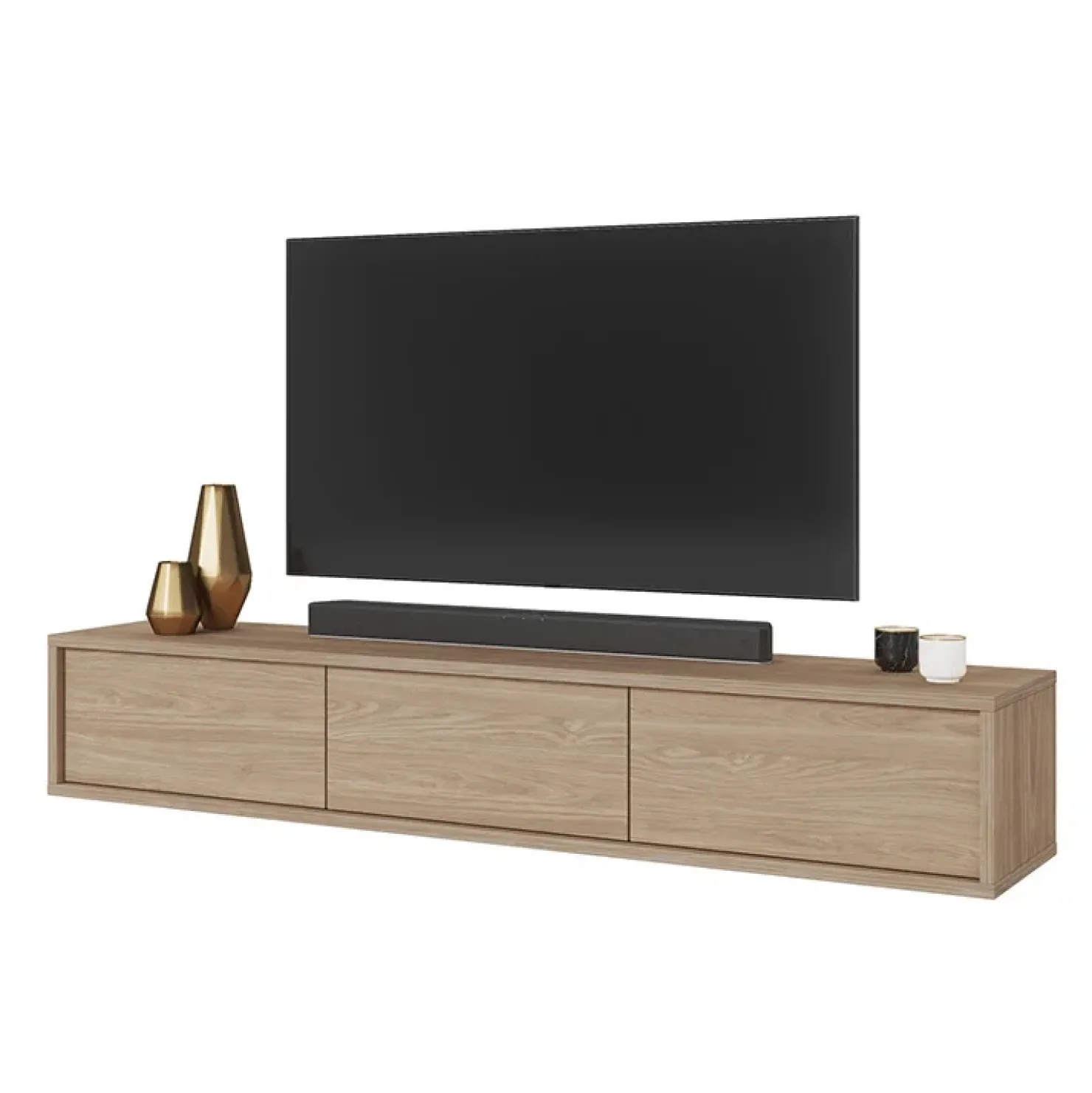 Garnero Arredamenti Mobile TV soggiorno sospeso 180x32h cm 3 ante a ribalta Glem Rovere Sale