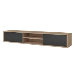 Garnero Arredamenti Mobile TV soggiorno sospeso 180x32h cm 2 ante a ribalta 2 vani antracite rovere Glem Antracite - Rovere Best