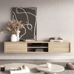 Garnero Arredamenti Mobile TV soggiorno sospeso 180x32h cm 2 ante a ribalta 2 vani Glem Rovere Outlet