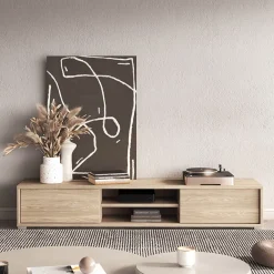 Garnero Arredamenti Mobile TV soggiorno sospeso 180x32h cm 2 ante a ribalta 2 vani Glem Rovere Outlet