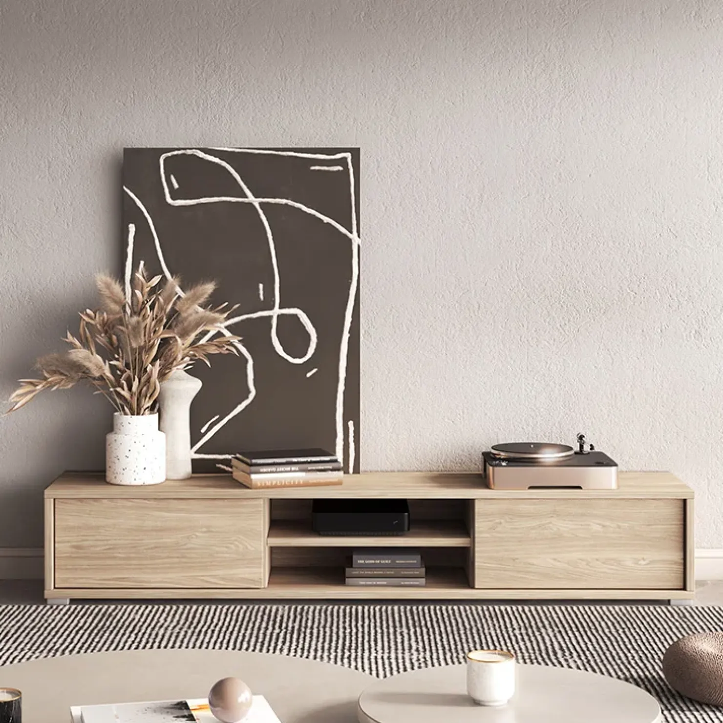 Garnero Arredamenti Mobile TV soggiorno sospeso 180x32h cm 2 ante a ribalta 2 vani Glem Rovere Outlet