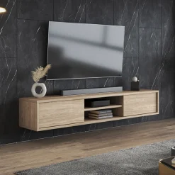 Garnero Arredamenti Mobile TV soggiorno sospeso 180x32h cm 2 ante a ribalta 2 vani Glem Rovere Outlet