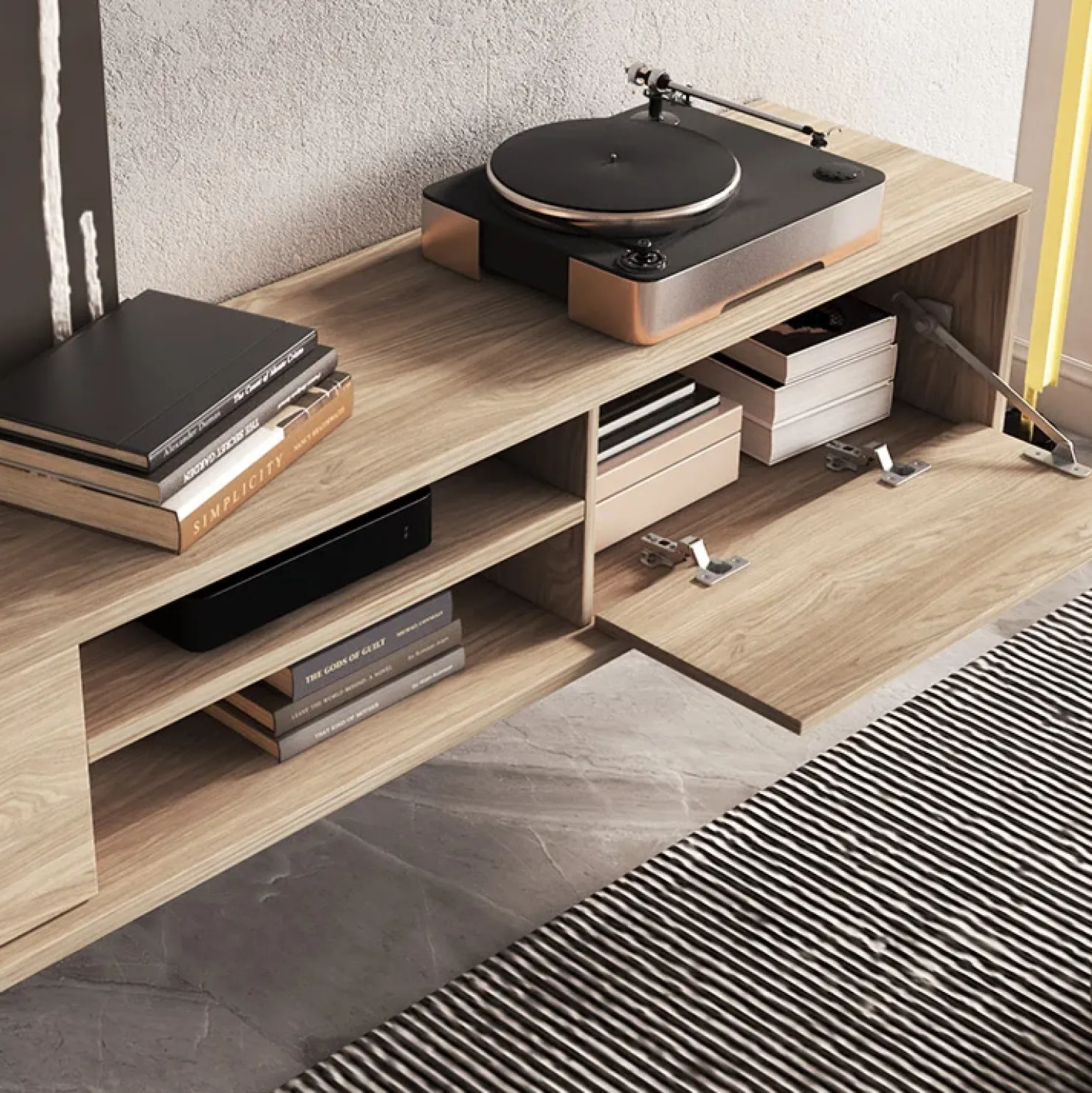 Garnero Arredamenti Mobile TV soggiorno sospeso 180x32h cm 2 ante a ribalta 2 vani Glem Rovere Outlet