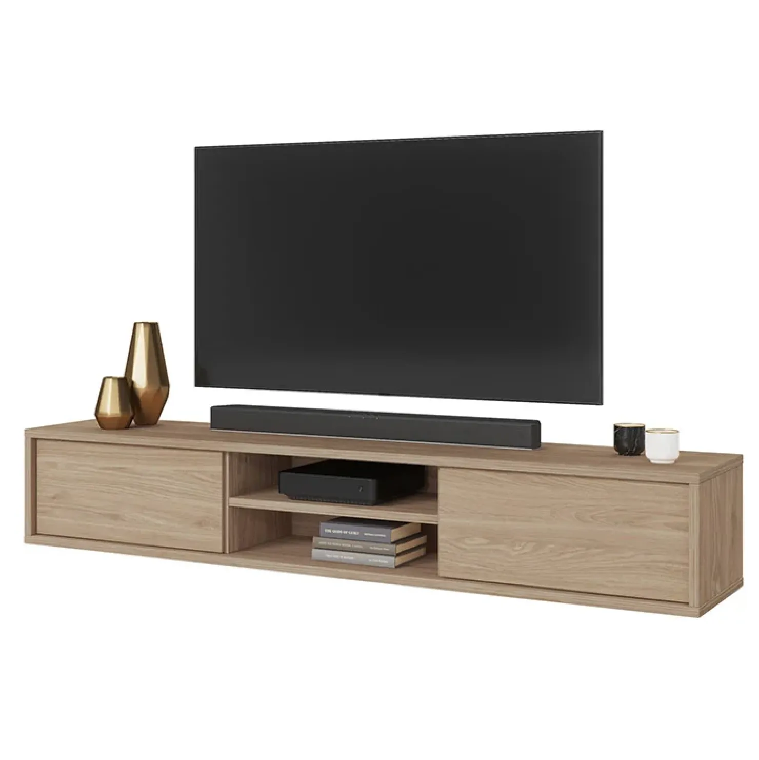 Garnero Arredamenti Mobile TV soggiorno sospeso 180x32h cm 2 ante a ribalta 2 vani Glem Rovere Outlet