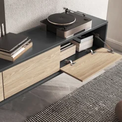 Garnero Arredamenti Mobile TV soggiorno sospeso 180x32h cm 3 ante a ribalta rovere grigio Glem Rovere - Antracite