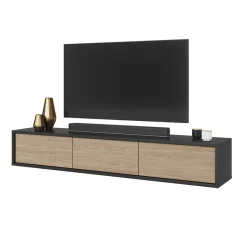 Garnero Arredamenti Mobile TV soggiorno sospeso 180x32h cm 3 ante a ribalta rovere grigio Glem Rovere - Antracite