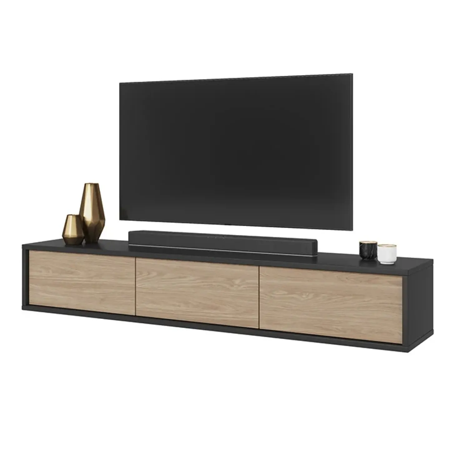 Garnero Arredamenti Mobile TV soggiorno sospeso 180x32h cm 3 ante a ribalta rovere grigio Glem Rovere - Antracite