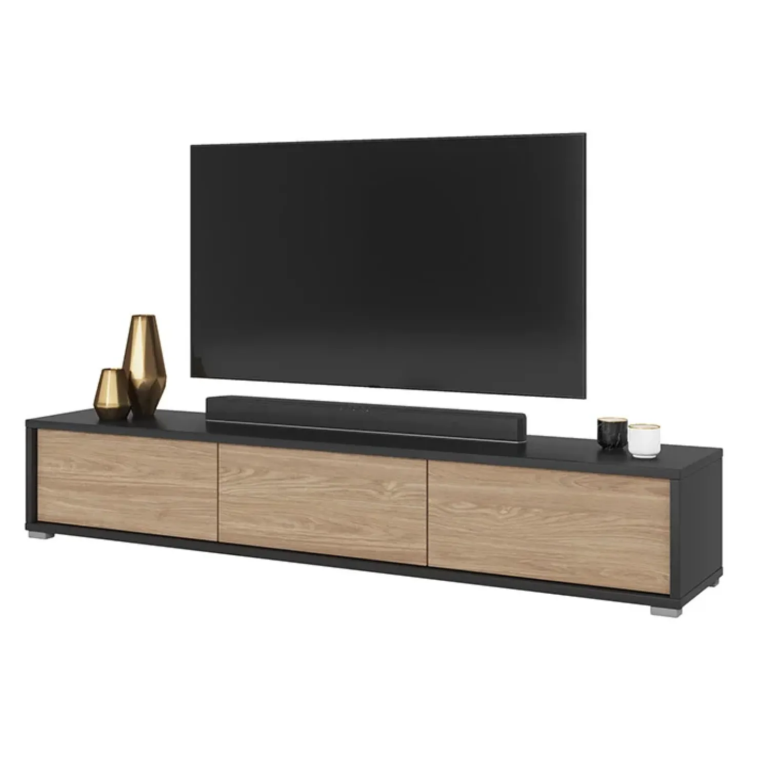 Garnero Arredamenti Mobile TV soggiorno sospeso 180x32h cm 3 ante a ribalta rovere grigio Glem Rovere - Antracite